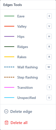 Edges panel with edge type buttons